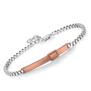 Perfect Quality Box Chain Coffee Grey Adjustable Jewelry Engraved Stainless Steel Bracelet