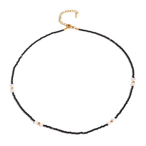 Heart Shape Pearl Necklace Black Crystal Beads Gold Accents Everyday Wear Unisex Jewelry - Product Image 5