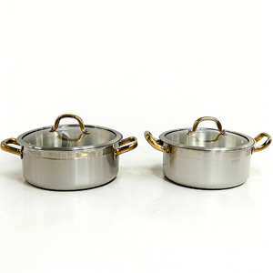 Stainless Steel Hot Pot 6.1L 10L <b>Large</b> Capacity With Glass Lid Gold Handles Smokeless <b>Pan</b> For Home Use And Gatherings - Product Image 3