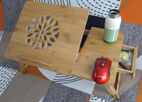 Table pliante pour ordinateur portable en bambou, bureau portable réglable en hauteur avec ventilateur, design moderne, support en bois pour le bureau ou l'école
