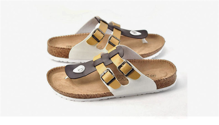 Unisex Cork Slippers Casual Beach Double Buckle Non-slip Outside Leather Slides Sandals Custom Logo