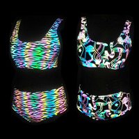 Mode haute visibilité irisé arc-en-ciel imprimé soirée club pôle danse festival costume porter bikini costume ensemble tenues vêtements