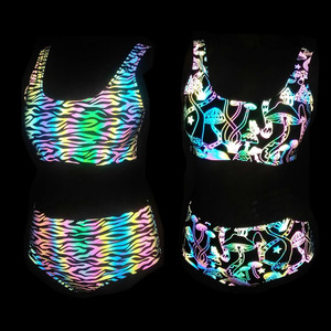 Moda alta <span class=keywords><strong>vis</strong></span> iridiscente Arco Iris impreso noche Fiesta Club Pole Dance Festival traje desgaste bikini traje conjunto ropa - Product Image 4
