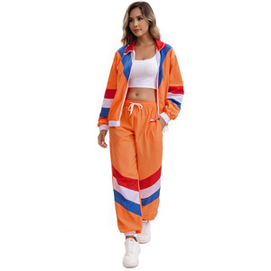 Ensemble de survêtement pour femmes, orange, bleu, rouge, rayé, style hip-hop, respirant, polyester, unisexe, vêtements de sport tendance pour adultes - Product Image 3