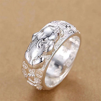 Bague Vintage Argent Attirant Bravo pour Hommes Bijoux de Mode Lucky Six Caractère True Words Bague PIXIU