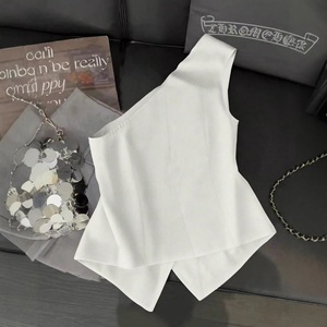 <strong>Women's</strong> <strong>White</strong> Asymmetric Neck Sleeveless <strong>Vest</strong> - Product Image 2