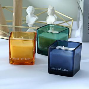 Hot Sale Custom Logo Empty 80ml 135ml 300ml 640ml Square Colorful Glass Candle Containers Candle Jar for Decoration - Product Image 1