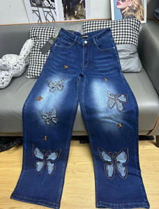 <span class=keywords><strong>Jean</strong></span> en denim unisexe vintage brodé effet vieilli, coupe oversize et ample, avec fermeture éclair décorative, <span class=keywords><strong>taille</strong></span> mi-haute, style décontracté droit pour l'été - Product Image 6