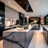 Set Pulau dapur Lacquer lengkap kustom bak cuci baja tahan karat menampilkan granit marmer meja langsung Vila Real Estate