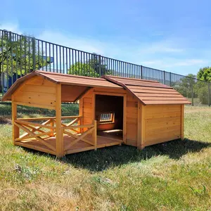 Kennel Anjing Kayu Besar Luar Ruangan Kualitas Terbaik dengan Teras, Rumah Anjing Kayu Tahan Hujan