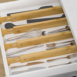 Diviseurs de tiroirs en bambou, extensibles et librement combinables, pour la classification et l'organisation des rangements dans les armoires et les placards. - Product Image 4