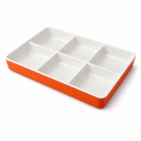 Plateau de service divisé en mélamine à 6 compartiments personnalisé pour la vente en gros, idéal pour les fêtes de Hot Pot et de BBQ coréen