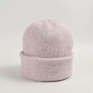 Gorro de Lana de Dos Capas con Lentejuelas Brillantes, Moda Otoño Invierno 2024, para Mujer, Cálido y Elegante - Product Image 5