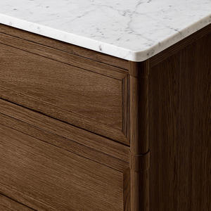 Mesitas de Noche de Estilo Francés Contemporáneo con 3 Cajones, Muebles de Dormitorio de Madera de Roble Macizo de Alta Calidad, Adorno para el Hogar - Product Image 6
