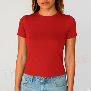 T-shirt court en coton premium à décolleté dégagé pour femmes, vente en gros, personnalisable, streetwear décontracté, t-shirts pour femmes - Product Image 1