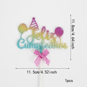 Adorno para Pastel de Cumpleaños en Español, Adorno para Pastel de Feliz Cumpleaños, Globo, Lazo Elegante, Decoración para Pastel de Fiesta de Cumpleaños - Product Image 4