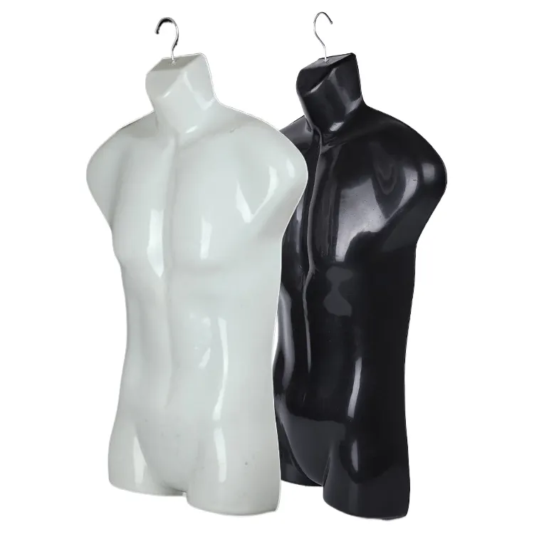 卸売プラスチックブラックホワイトハーフボディ男性マネキンハンギンラック男性着用衣服ディスプレイ