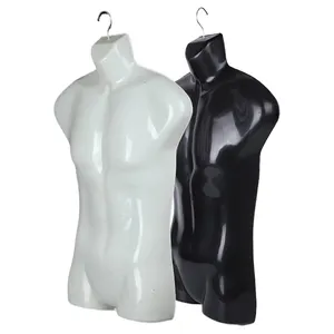 Wholesale Plastic Black White Half-Body Male Mannequin Hanging Rack For Man Wear Garment Display