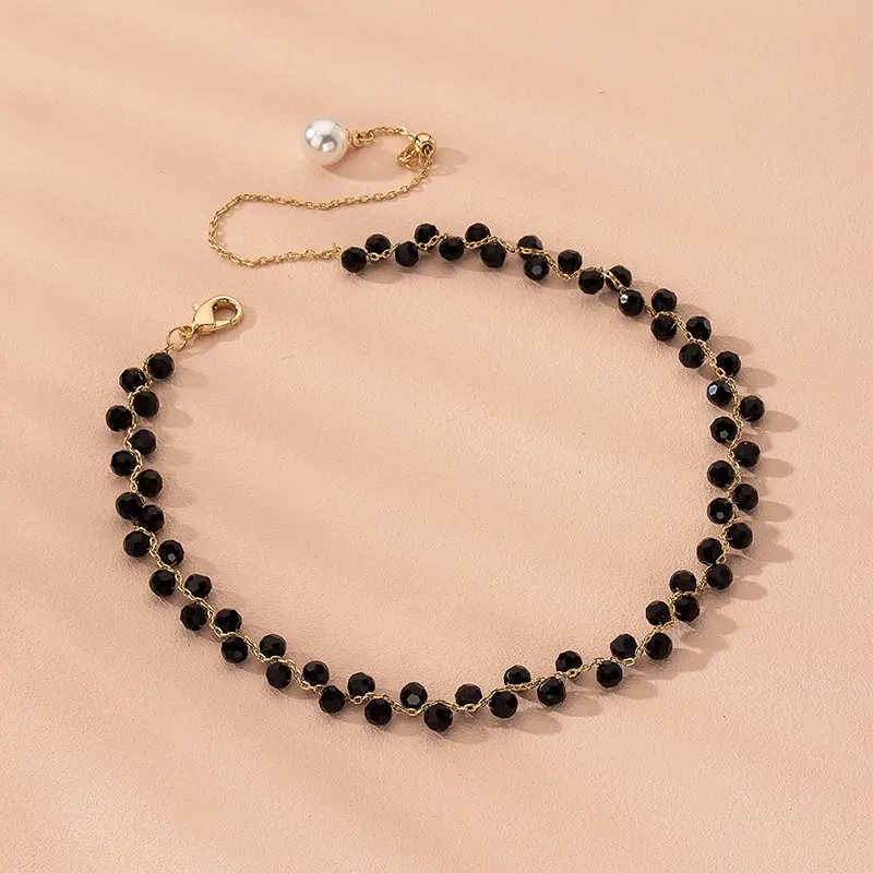 Fashion beaded chokers jewelry women black crystals beads necklace