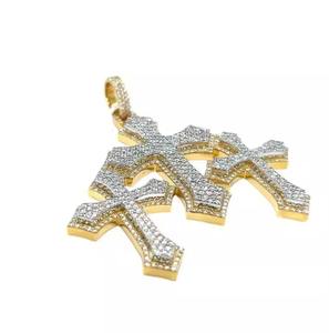 Premium 925 Plata 14K oro colgante Triple Cruz diamante simulado princesa corte Moissanite moda Hip Hop estilo personalizado fino - Product Image 1