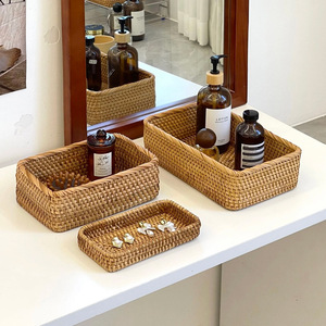 Natural Rattan Handmade <b>Storage</b> <b>Basket</b> For Cosmetics Brushes Dressing Table Desktop Organizer Retro Style - Product Image 3