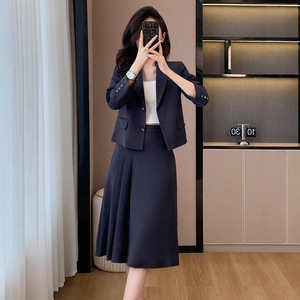 Women's Short <b>Blazer</b> <b>Set</b> Polyester Three Quarter Sleeve Anti-Wrinkle Business Suit Spring Professional Wear - Product Image 1