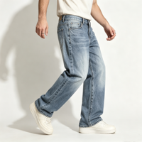 Jean droit moderne pour homme, en denim bleu délavé, coupe ample et décontractée, cinq poches, pantalon décontracté, vente en gros OEM
