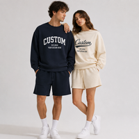 Groothandel Heren 100% Katoen Kleurblok Geprint Casual Sweatshirt en Shorts Set Lichtgewicht Winter Custom Logo Trainingspak