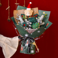 Bouquet de roses tricotées prêtes à l'emploi, ours en peluche de Noël, cadeau pour petite amie, réveillon de Noël, Père Noël