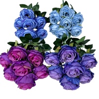 Bouquet de roses artificielles avec feuilles vertes, bouquet de roses en soie à 7 têtes
