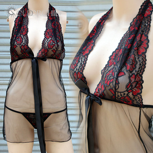 Lingerie Sexy Trasparente Nera per Donne Mature, Babydoll per Luna di Miele, Vendita all'Ingrosso - Product Image 4