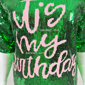 Saireish özel doğum günü tunik elbise kadınlar için rahat artı boyutu giyim Sequins işlemeli Polyester Jersey mektup dekorasyon - Product Image 3