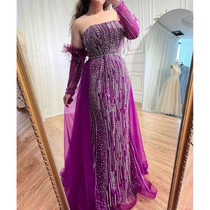 Vestidos de noche morados sin tirantes con mangas extraíbles Serene Hill LA72029 Vestidos de fiesta con cuentas <span class=keywords><strong>para</strong></span> mujeres Rts - Product Image 4