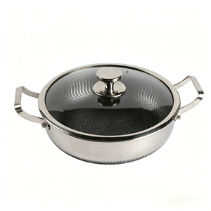 Wok Antiaderente in Acciaio Inox Tri-ply con Struttura a Nido d'Ape, 24/26/28/30/36/40cm, Resistente ai Graffi, Padella per Saltare in Padella con Coperchio in Vetro - Product Image 1