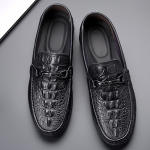 Mocassins pour hommes en cuir véritable à motif crocodile, en cuir de vachette de qualité supérieure, respirants, décontractés et polyvalents - Product Image 4