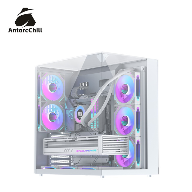 AntarcChill White Full Tower Panoramic Case Triple Tempered Glass 360mm AIO ATX USB 3.0 Factory Direct