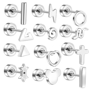 Clous d'oreille en acier inoxydable à dos plat, formes multiples, filetage externe, bijoux de cartilage pour l'oreille - Product Image 1