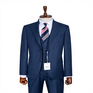 Costume d'affaires bleu marine pour homme, style britannique, double boutonnage, col mandarin, infroissable, grandes tailles, coupe classique pour adultes - Product Image 1