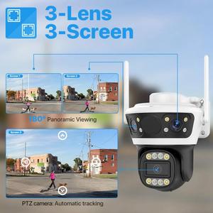 6K 12MP ngoài trời không thấm nước IP CCTV Camera ba ống kính ba màn hình kết nối Wi-Fi Hệ thống an ninh không dây có tính năng CMOS - Product Image 2