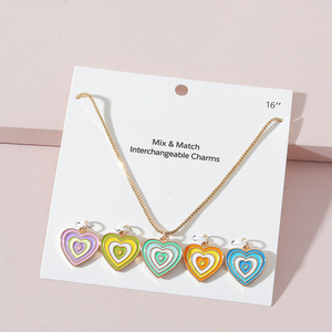 Conjunto de Collar con Cadena de Eslabones y Colgante de Corazón, Joyería de Moda Boho Geométrica Multicolor para Mujer, 16g, Cuarzo Dorado - Product Image 2