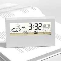 Jam Meja LCD Alarm Digital Pintar Multifungsi Higrometer Cuaca Layar Transparan Tampilan Suhu Kelembaban Rumah
