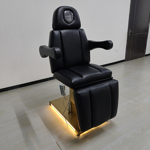 Muebles de salón de belleza modernos, cama de masaje con Base dorada de cuero negro, cama de masaje ajustable con 3 motores eléctricos - Product Image 2