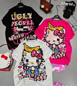 Maglia pesante Plus Size cotone 100 di alta qualità strass Cartoon <span class=keywords><strong>donne</strong></span> T-shirt OC997 - Product Image 3