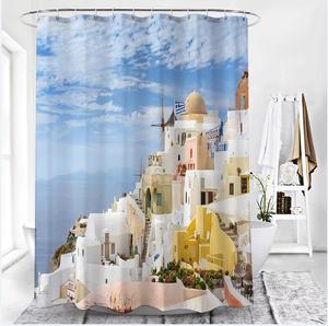 Tenda da doccia 3D europea per città di <span class=keywords><strong>mare</strong></span> blu <span class=keywords><strong>mare</strong></span> natura scenario stampa digitale eco-friendly in poliestere tessuto decorazione per la casa 12 ganci - Product Image 2