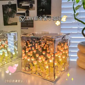 Tulipe veilleuse LED décoration lampe verre fleur artificielle chambre lampe de table saint valentin cadeaux pour elle