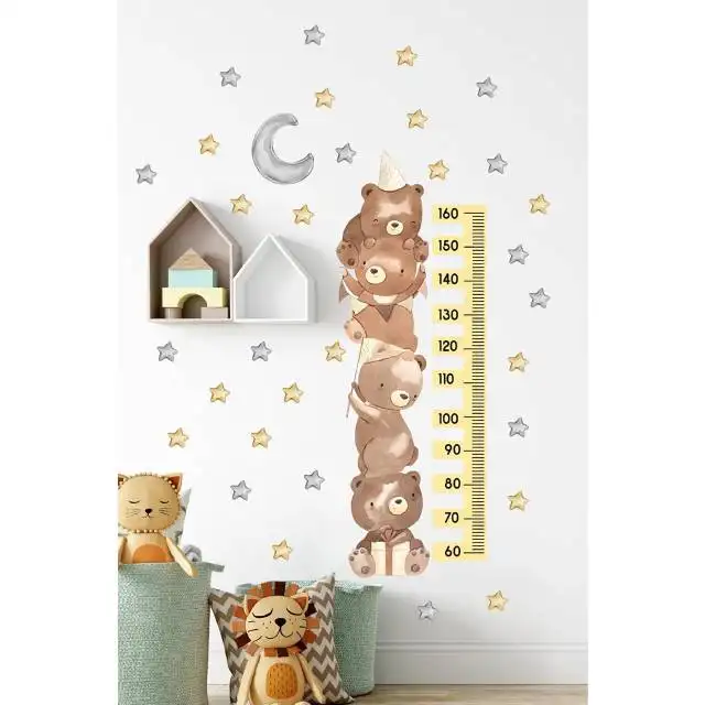Watercolor Soft Bears Growth Chart for Children Room Nursery Chart Ruler Wall Decal Soft Bears Wall Sticker Vinyl
