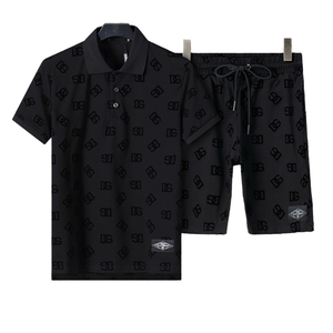 Mùa Xuân Và Mùa Hè Mới Tốt Vải Ve Áo Ngắn Tay Áo Polo Áo Sơ Mi Quần Short Phù Hợp Với Đầy Đủ Thư Đổ Xô Thủ Công Thiết Kế - Product Image 1