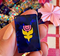 Set Mahjong Modern Abstrak Bermotif Bunga Berkilauan dengan Konfeti Biru, Warna-warni, dan Pola Bunga Timbul