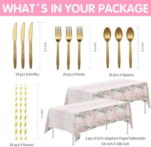 Décorations de baptême et de première communion, <span class=keywords><strong>vaisselle</strong></span> de fête pour baby shower : assiettes, gobelets, serviettes, nappes, couverts - Product Image 4