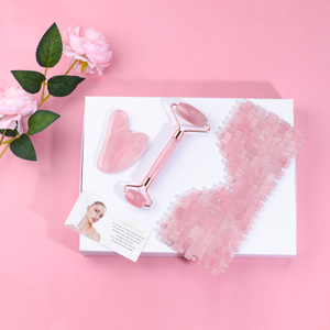 Rosa quarzo giada rullo Guasha maschera <span class=keywords><strong>viso</strong></span> Set Logo personalizzato <span class=keywords><strong>pietra</strong></span> di cristallo naturale rullo Gua Sha maschera massaggiatore maschera - Product Image 2